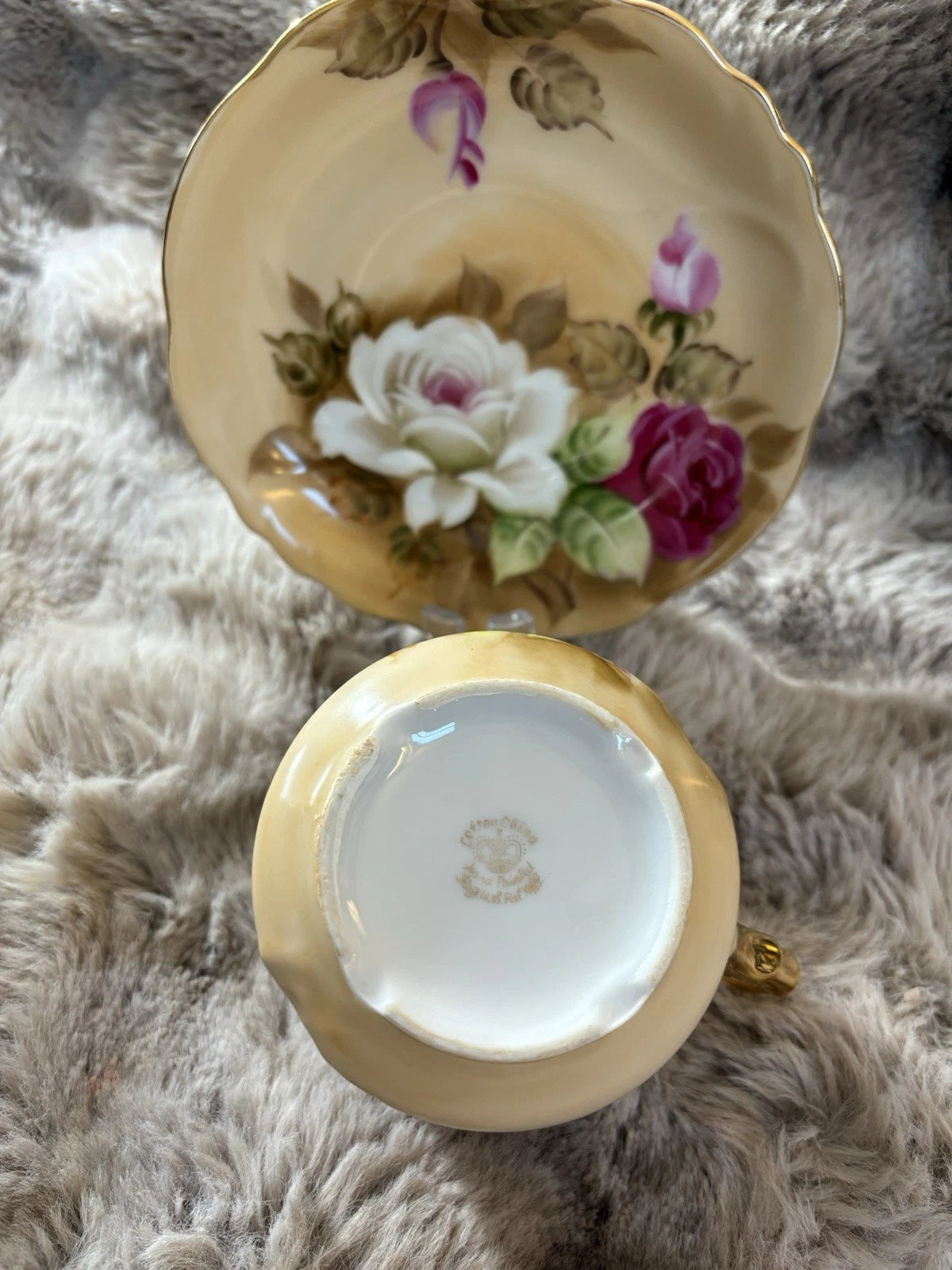 Lefton China Hand Painted Teacup & Saucer NE 1883 Roses Gold Trim Vintage - Ping