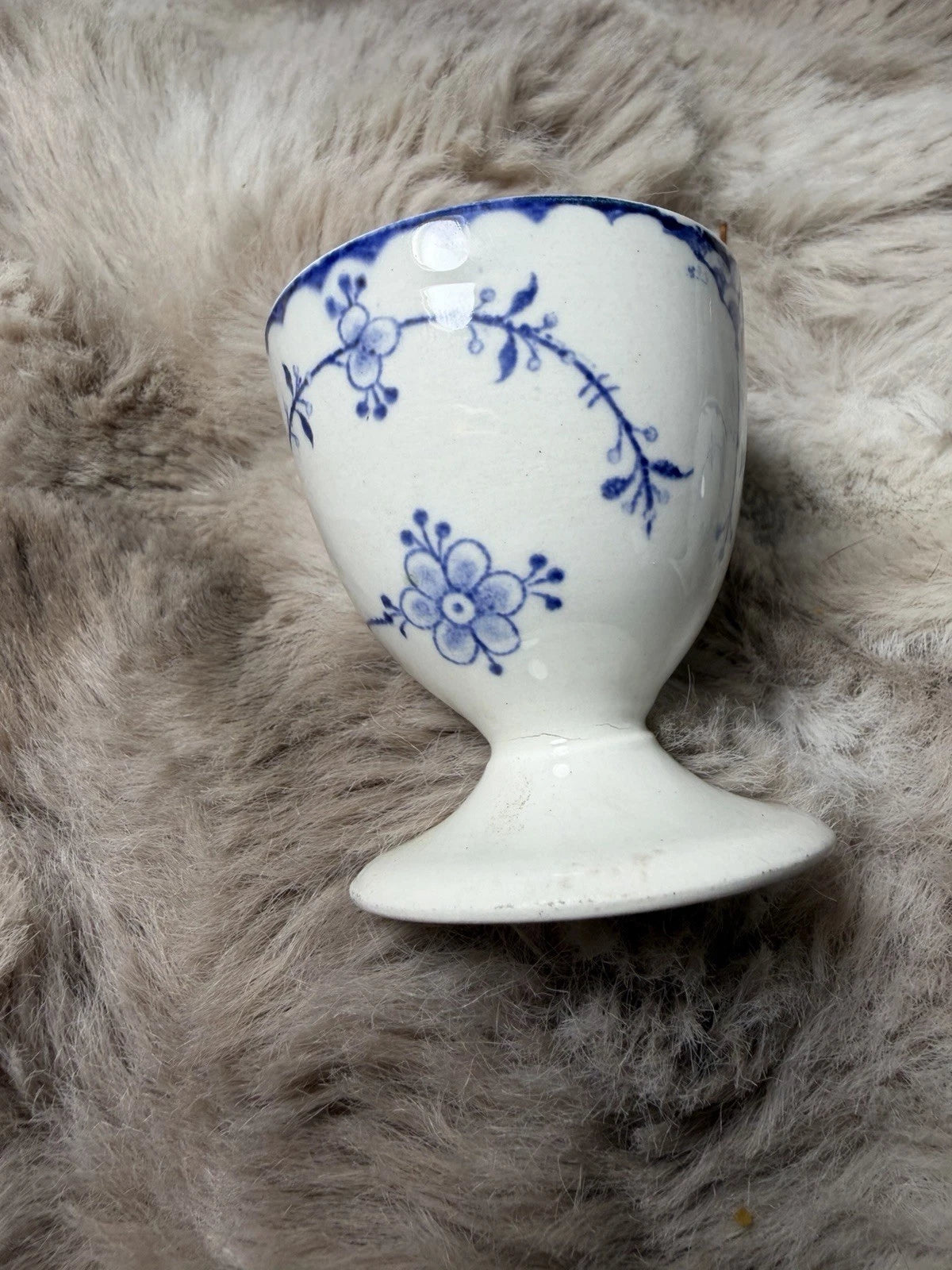 Vintage Blue & White Egg Cups – Lot of 3 – 1 w/ Hairline Crack