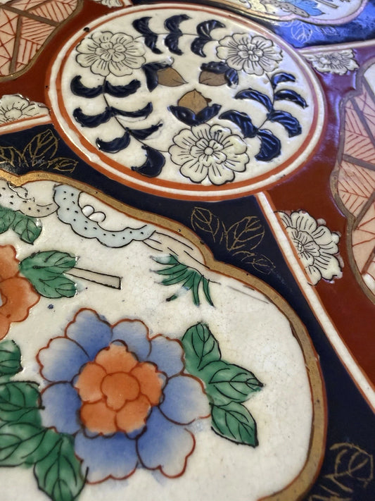 Antique Japanese Imari Charger Plate Hand Painted Meiji Floral Phoenix 10.5”