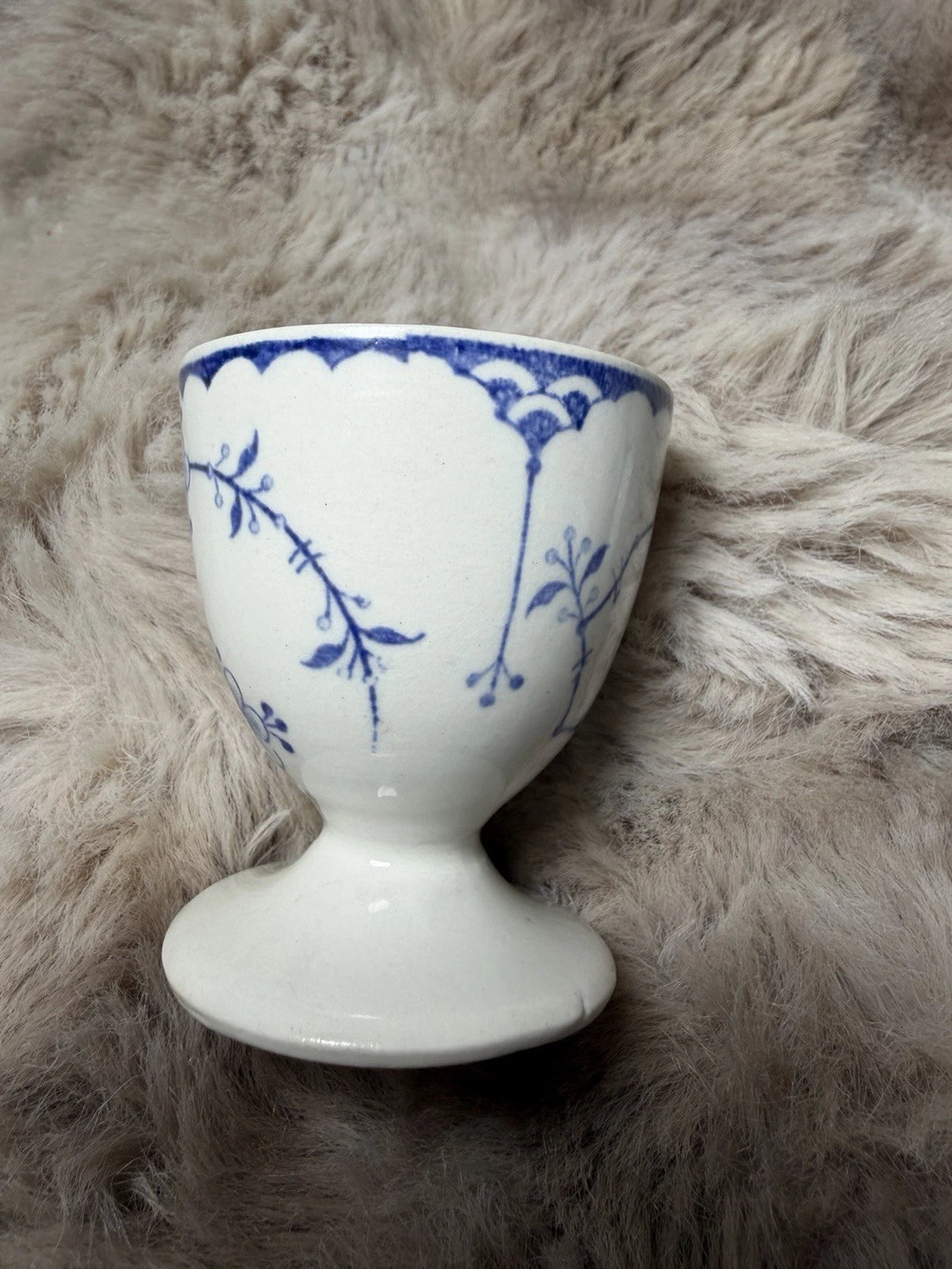 Vintage Blue & White Egg Cups – Lot of 3 – 1 w/ Hairline Crack