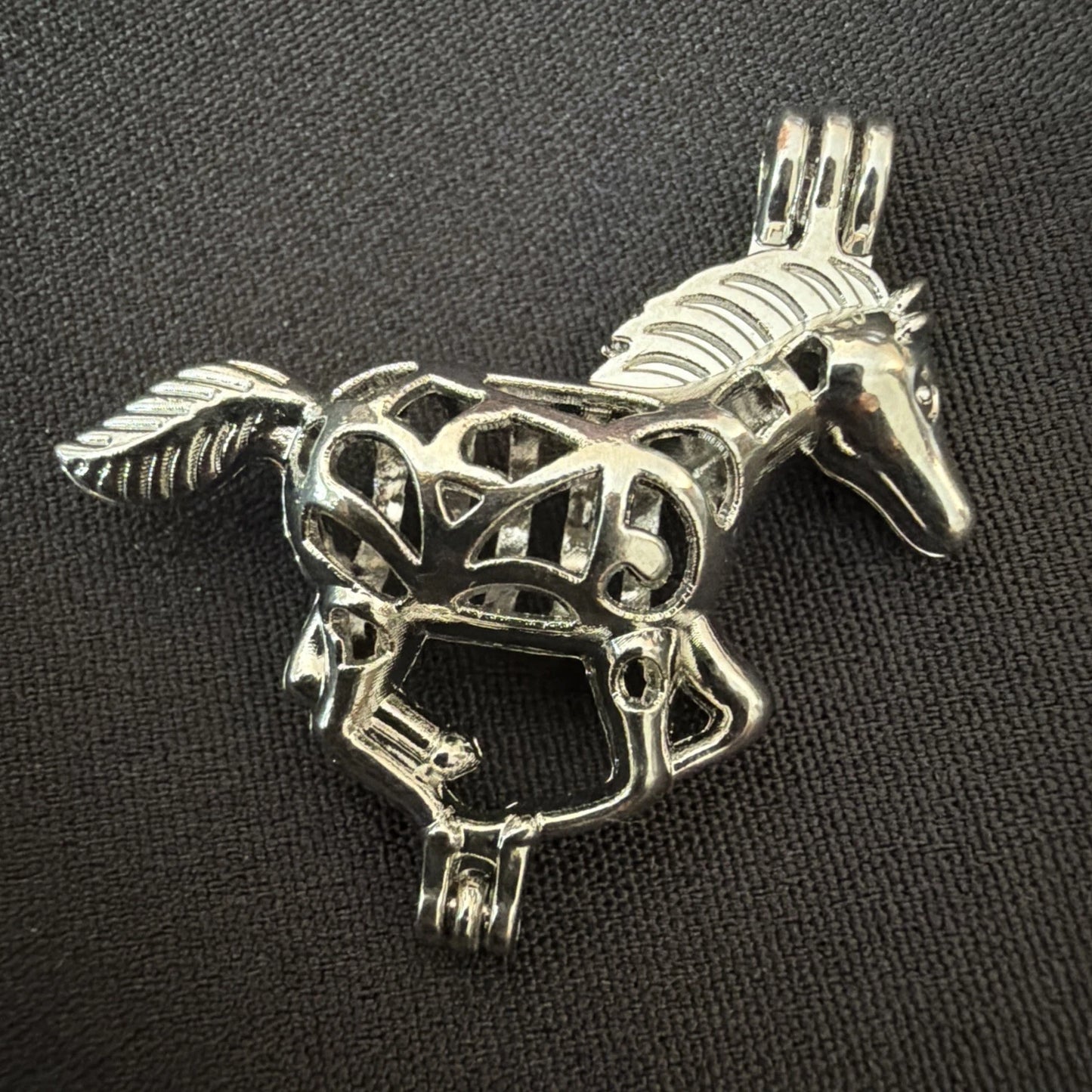 Silver-Tone Horse Cage Style Charm Pendant