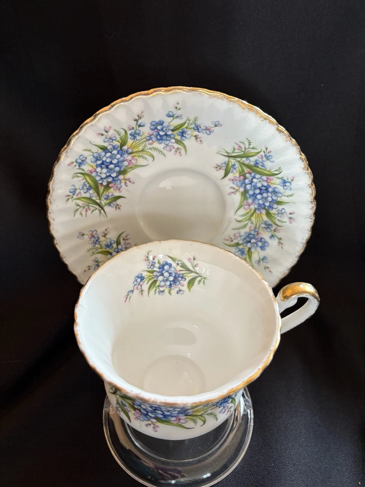 Vintage Paragon Bone China Teacup Saucer Blue Forget Me Not Floral England