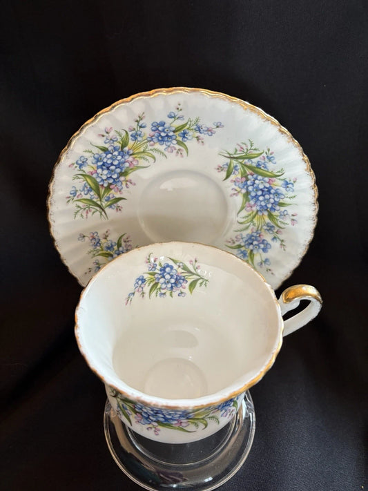 Vintage Paragon Bone China Teacup Saucer Blue Forget Me Not Floral England