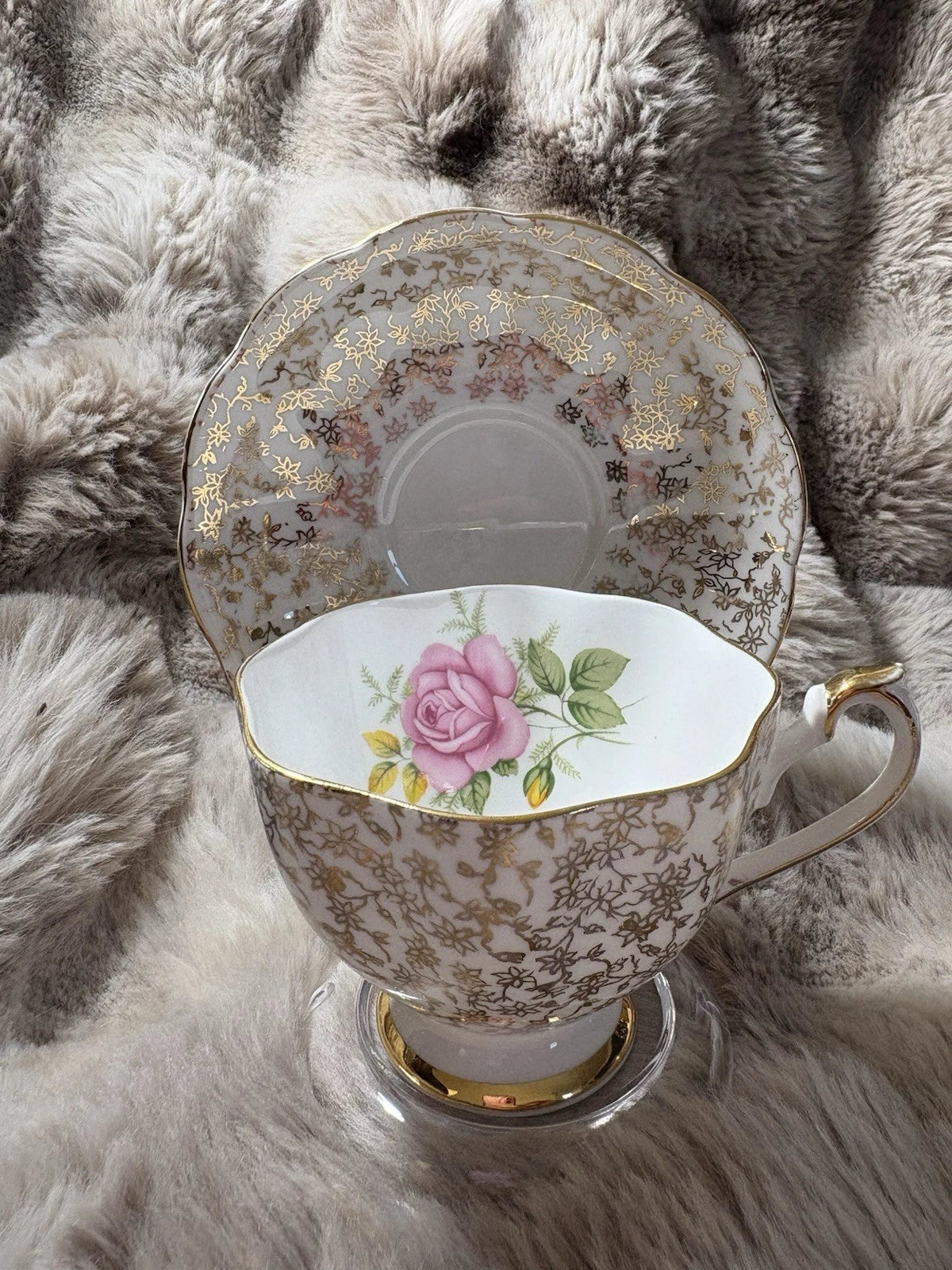 Vintage English Fine Bone China Cup & Saucer – Gold Chintz - Pings