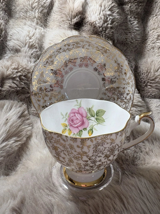 Vintage English Fine Bone China Cup & Saucer – Gold Chintz - Pings