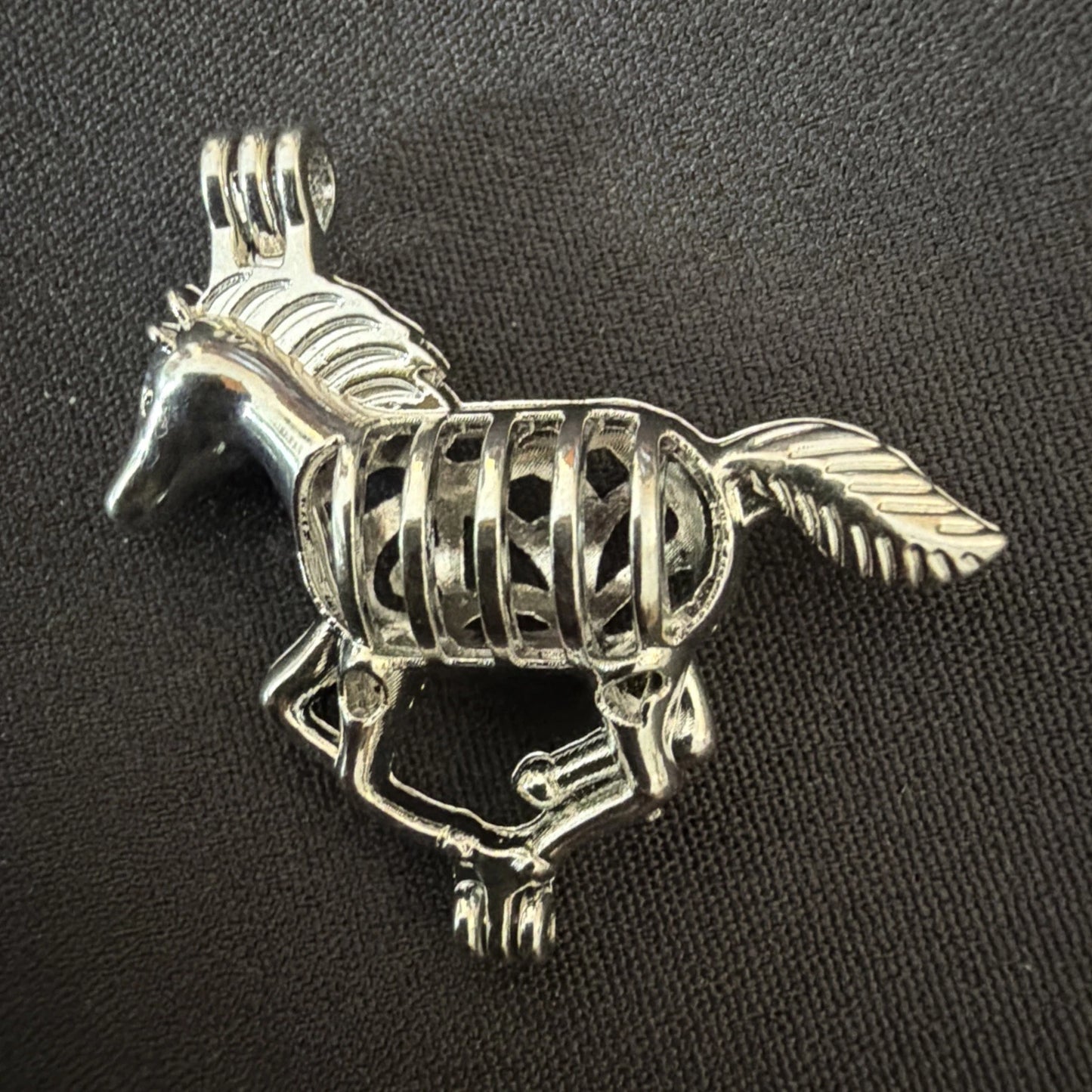 Silver-Tone Horse Cage Style Charm Pendant
