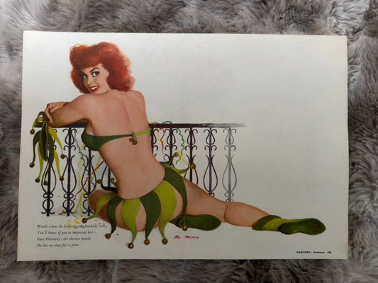 Vintage Esquire Pin-Up Calendar Page – January 1955 & 1956 By Al Moore