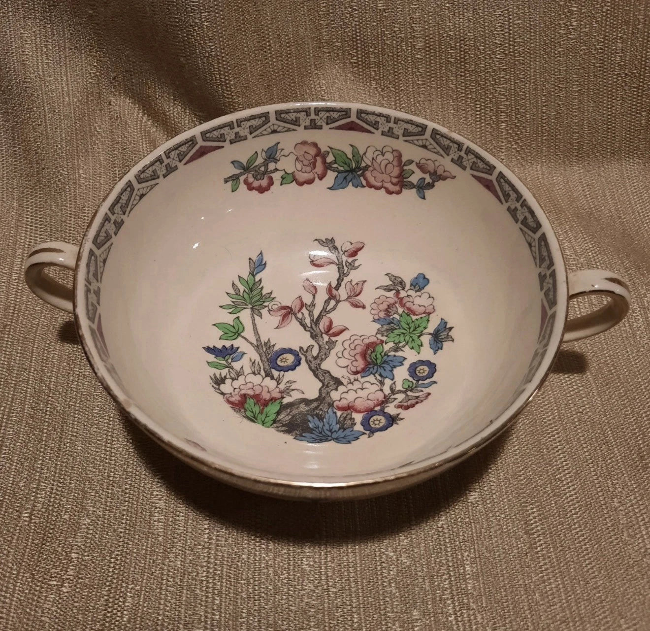 Meakin Indian Tree Flat Cream Soup Bowl & Saucer Set circa 1912