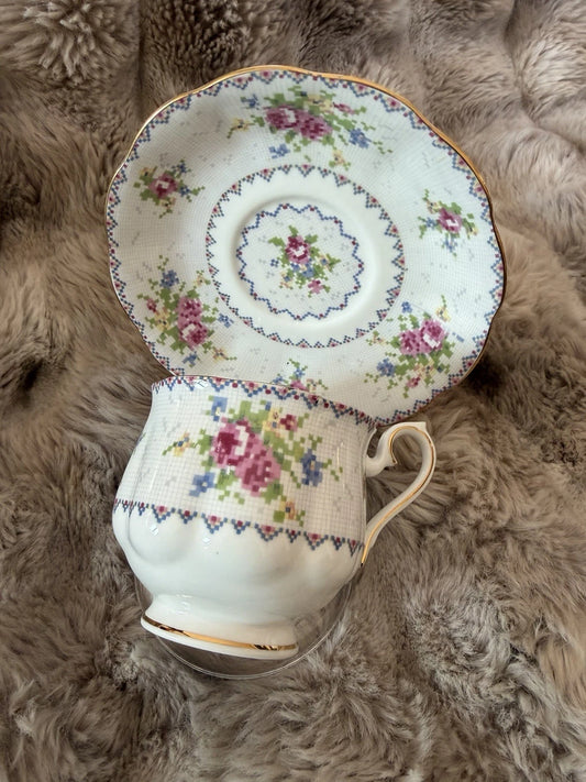 Royal Albert Petit Point Teacup & Saucer Bone China England – Small Chip