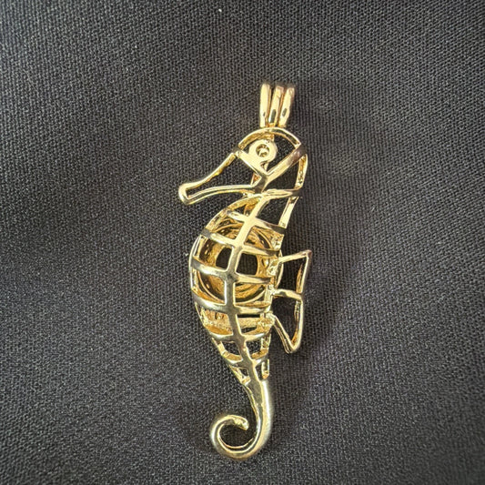 Seahorse Necklace Charm – Ocean Life Cage Pendant
