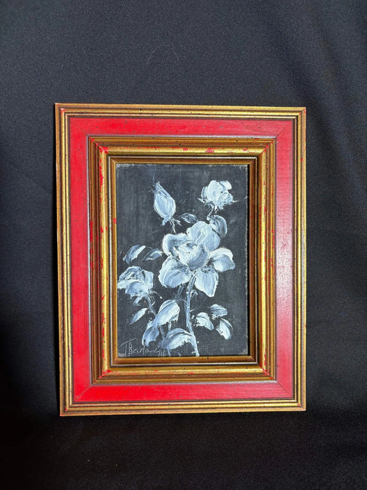 Monochrome Rose Oil Painting by Jane Barlow – Framed Original Art