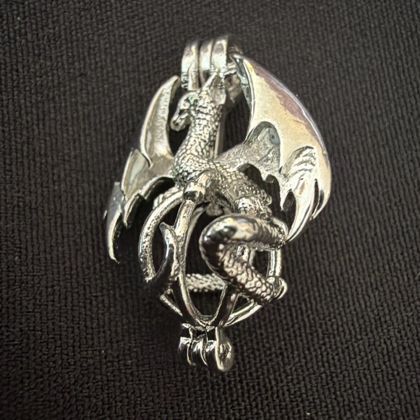Silver-Tone Dragon Charm Pendant | Gothic Fantasy Mythical Creature Jewelry