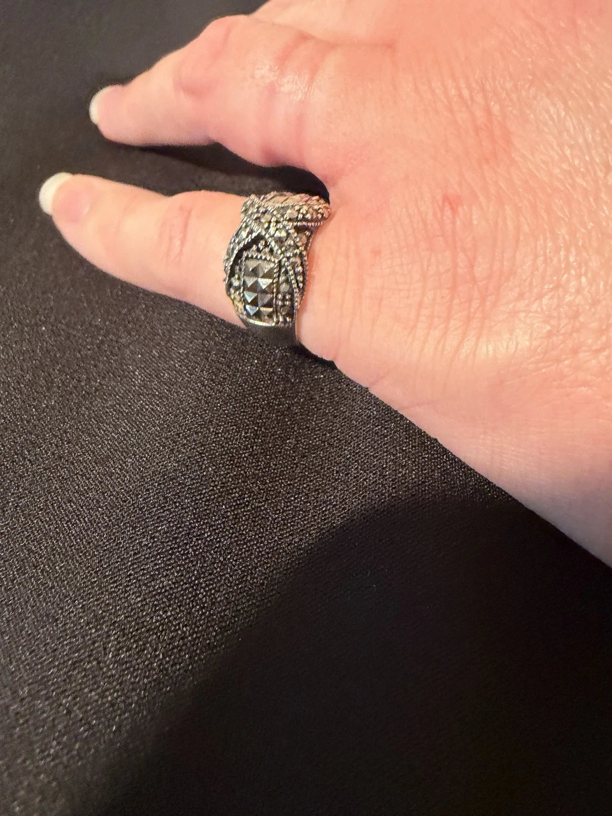 925 Sterling Silver Ring Vintage Style Wide Band Statement Elegant Designer Sz 6