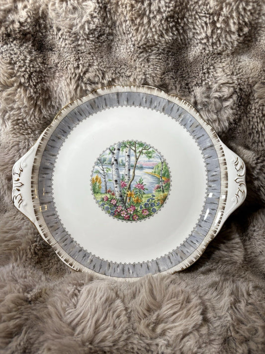Royal Albert Silver Birch Serving Tray w/ Handles – Bone China England 10.5”