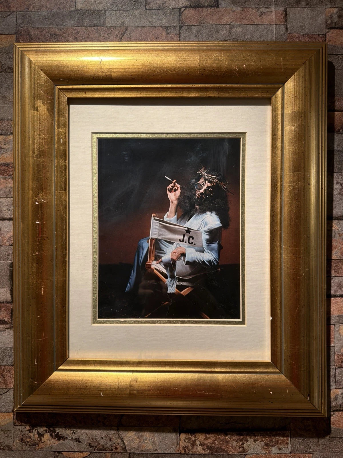 Playboy Magazine July 1973 – “J.C.” Jesus Christ Print in Ornate Gold Frame