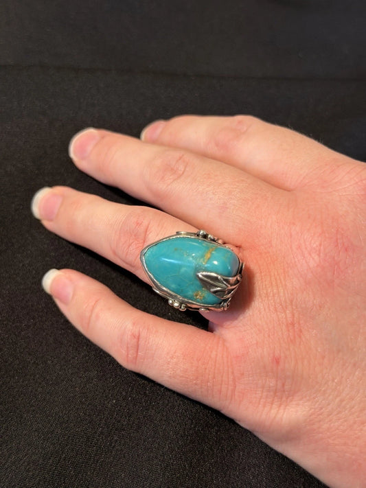 Vintage 925 Sterling Silver Turquoise Ring Size 7 Large Statement Artisan Boho