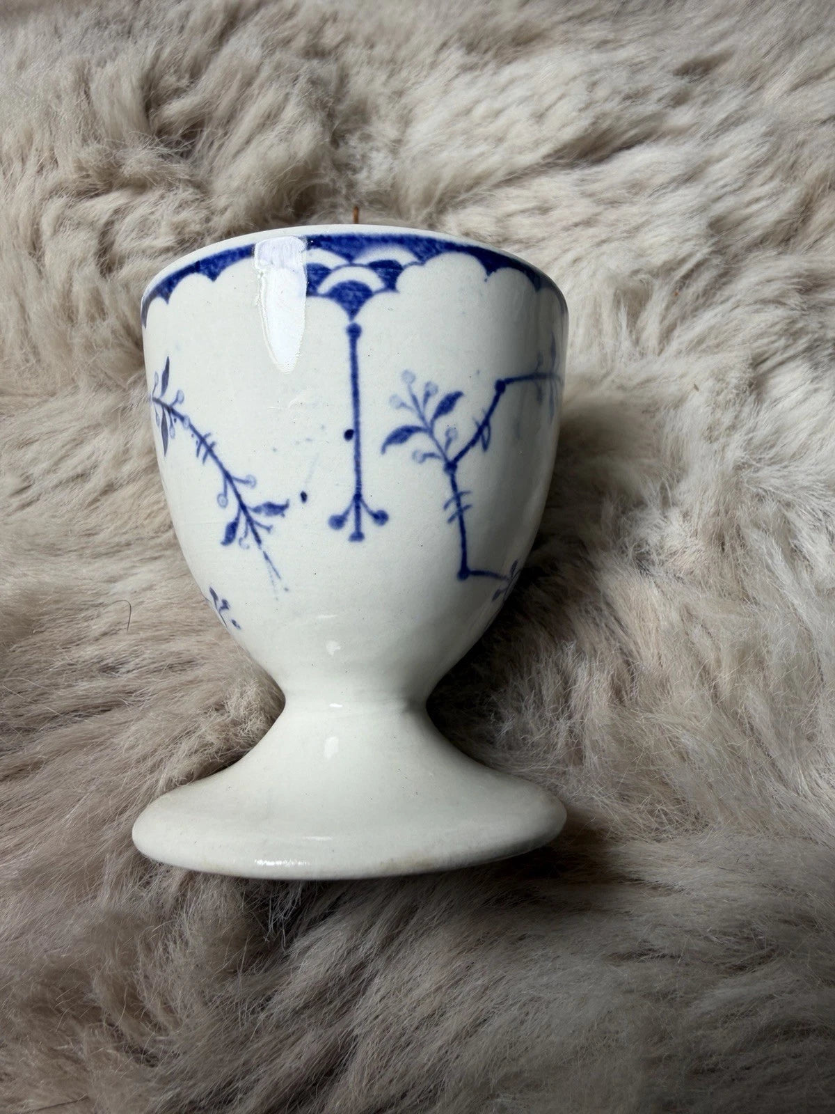 Vintage Blue & White Egg Cups – Lot of 3 – 1 w/ Hairline Crack