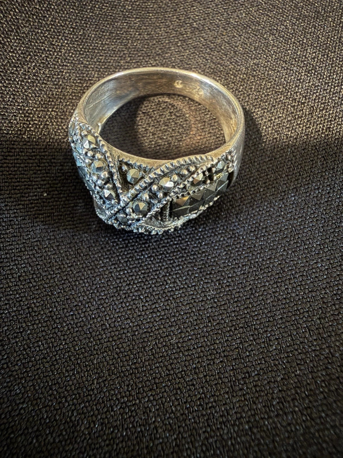 925 Sterling Silver Ring Vintage Style Wide Band Statement Elegant Designer Sz 6