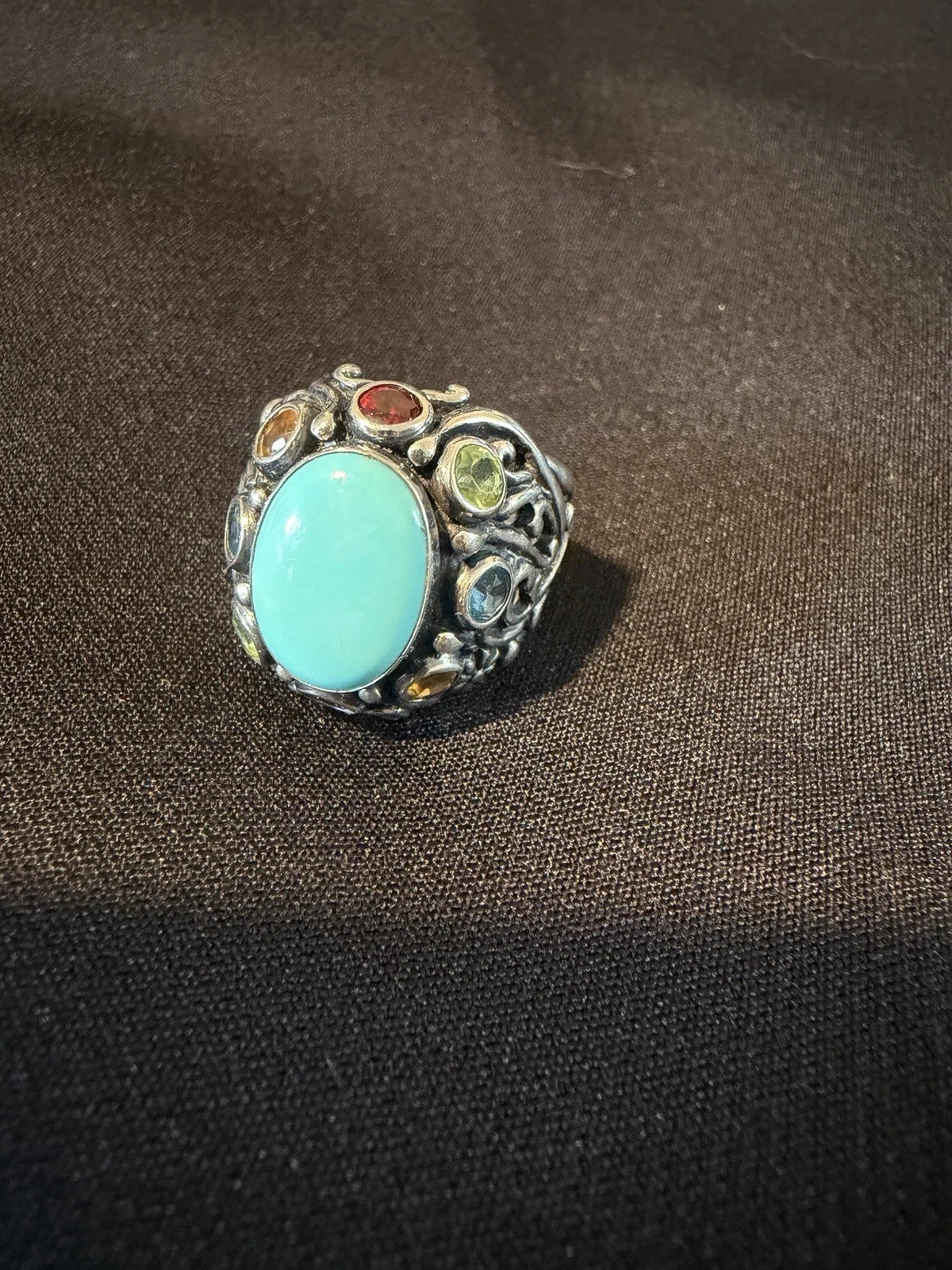 Large 925 Sterling Silver Turquoise Multi Gemstone Ring | Artisan Statement