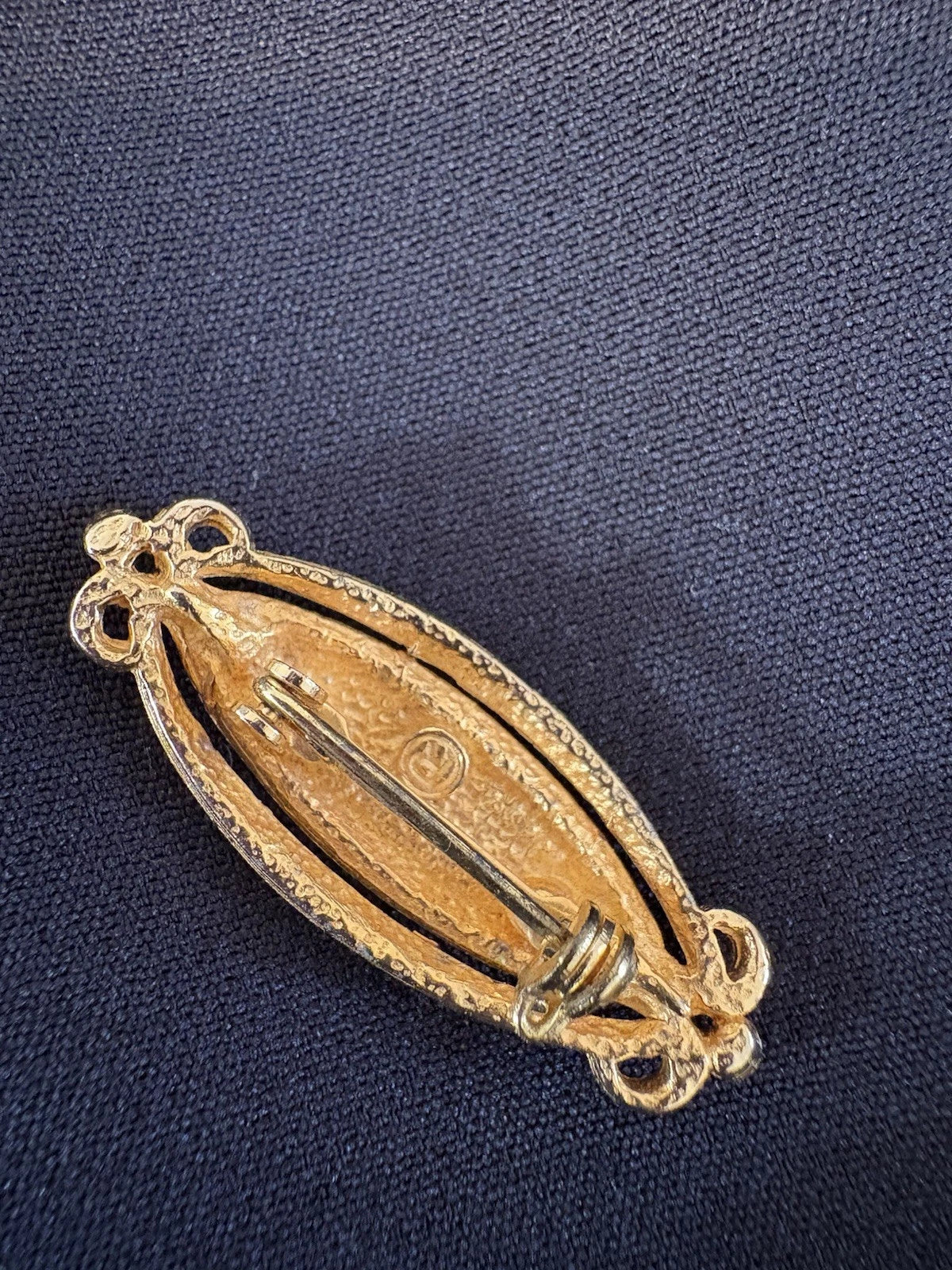 Vintage Blue Cabochon Brooch Gold Tone Oval Faux Turquoise Rhinestone