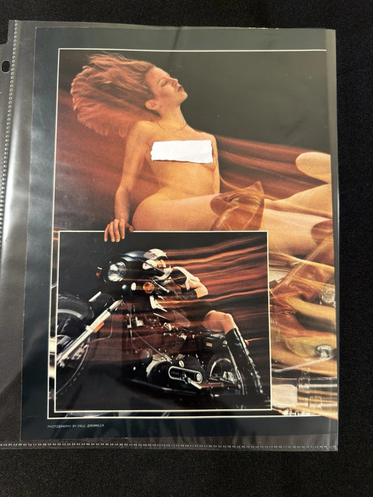 Vintage 1970s Playboy Original Double-Sided Page Signed Cartoon & Motorcycle