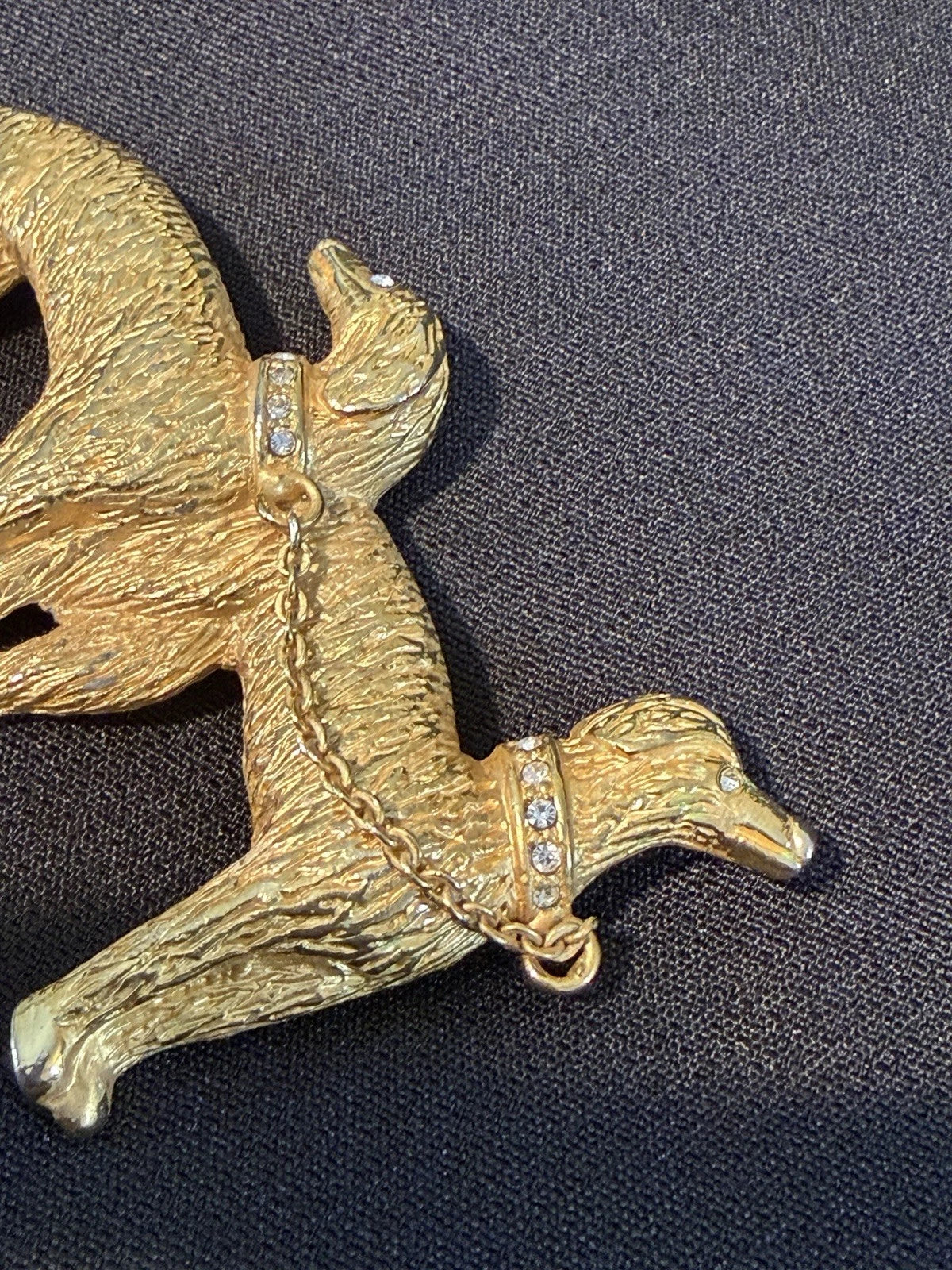 Vintage Mode Vallie Gold Tone Borzoi Afghan Hound Dog Brooch Rhinestone Collar