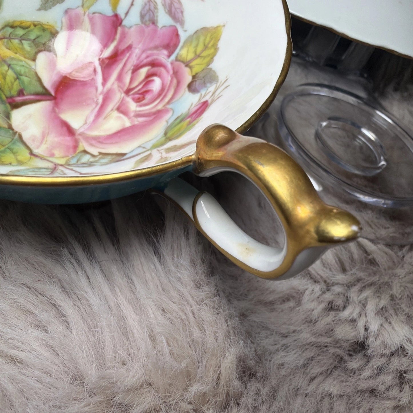 READ Aynsley G. BENTLEY Hand Painted WILD ROSE Signed Teacup Saucer - Crazing