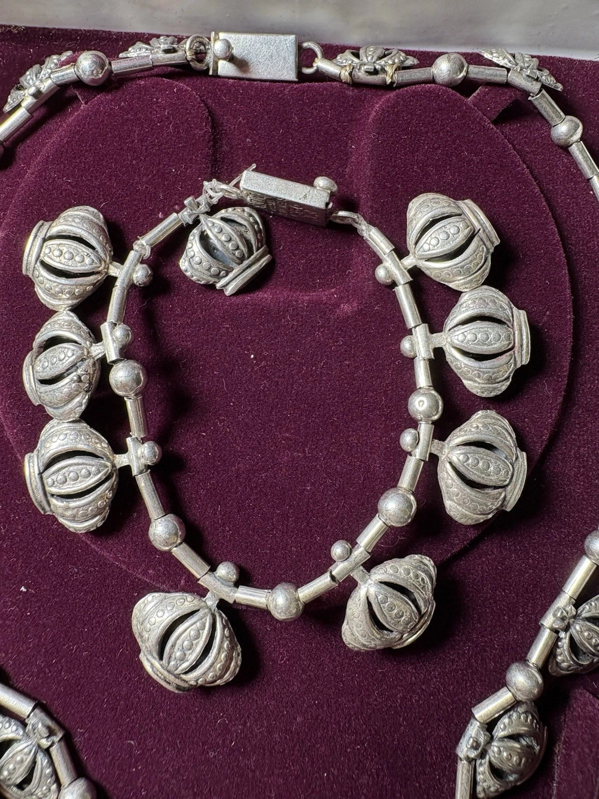 F. Pichardo Taxco Mexico Sterling Silver CROWN LINK Necklace & Bracelet Set 47.1