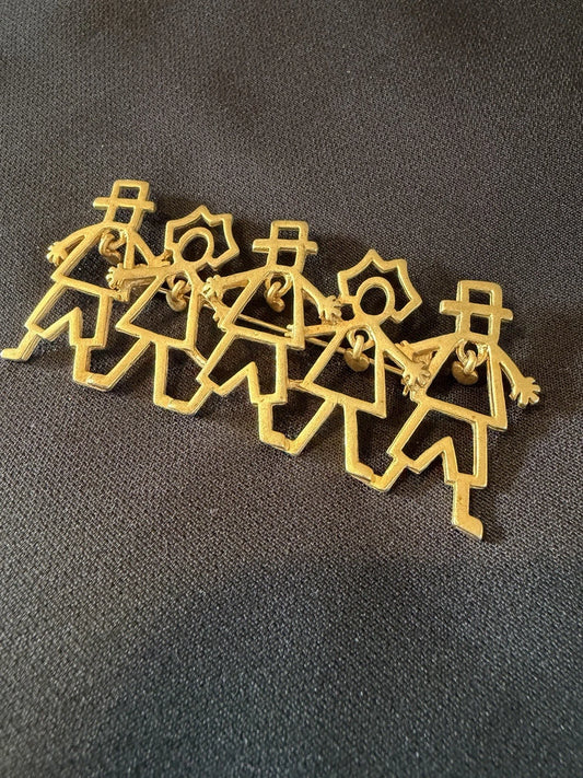 Vintage OAJC Gold Tone Figural Brooch Pin Dancing People Linked