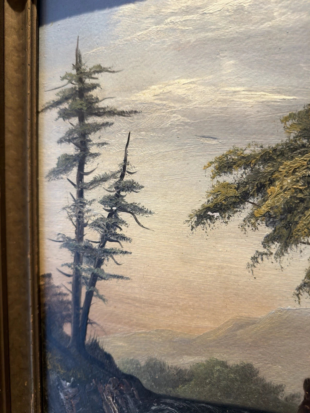 Antique Oil Painting – Dramatic Waterfall Landscape – Ornate Frame