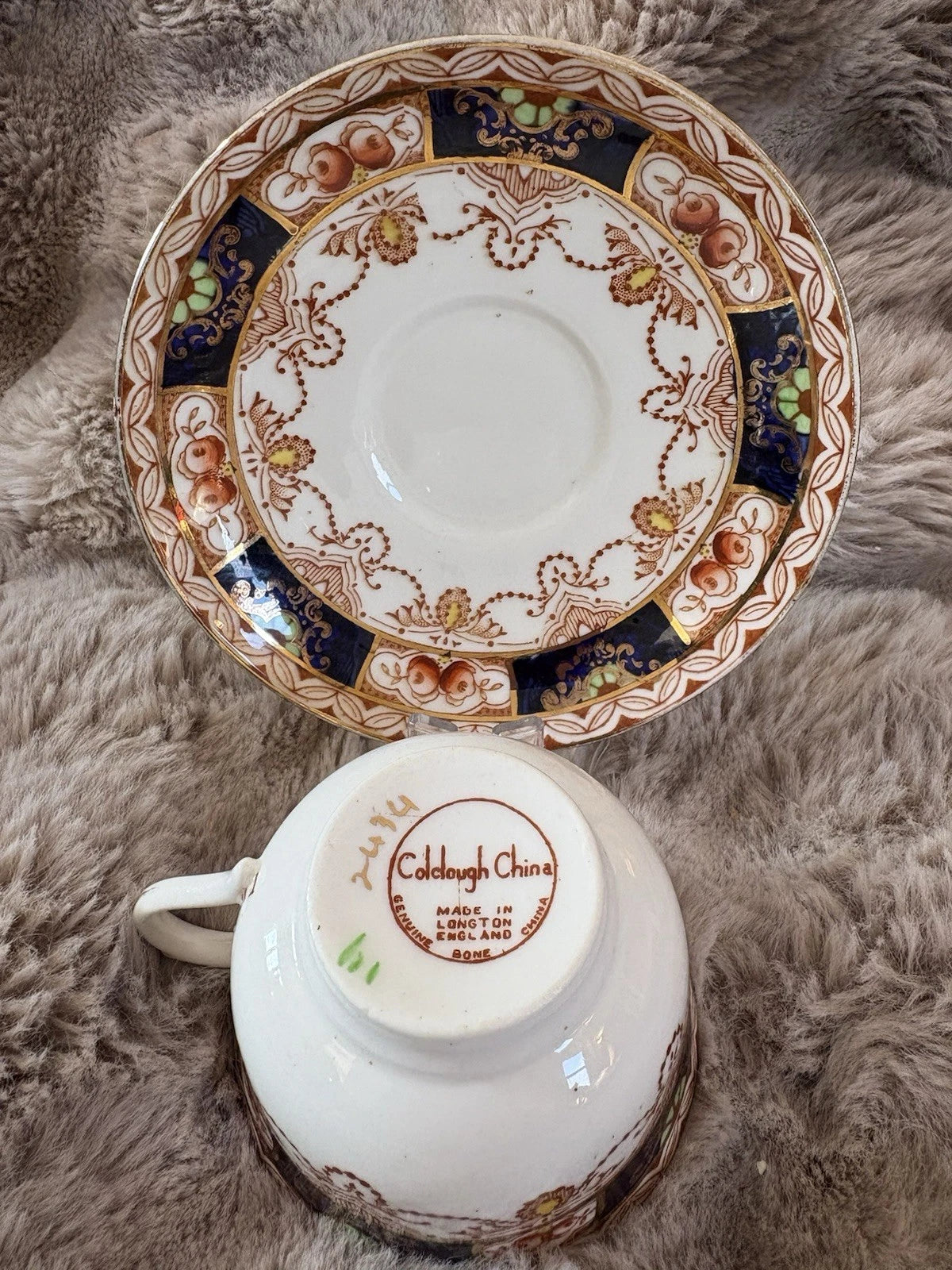 Colclough China Teacup & Saucer – Blue & Gold Imari Style – English - Pings
