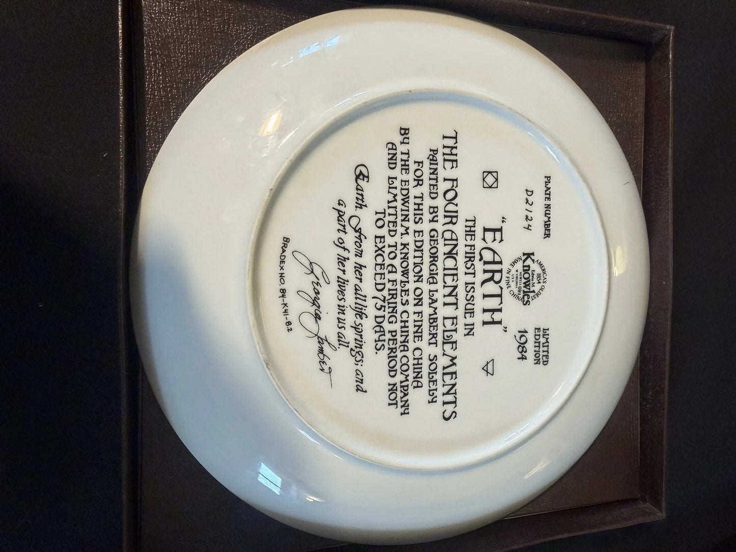 Knowles “Earth” Plate Georgia Lambert 1984 Four Ancient Elements