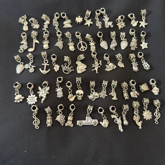 Vintage-Style Silver Tone Bracelet Charm Lot – Mixed Themes – Large Bundle
