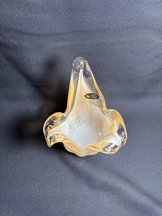 Handmade Murano Glass Bowl – White Cristal Venezia Italy