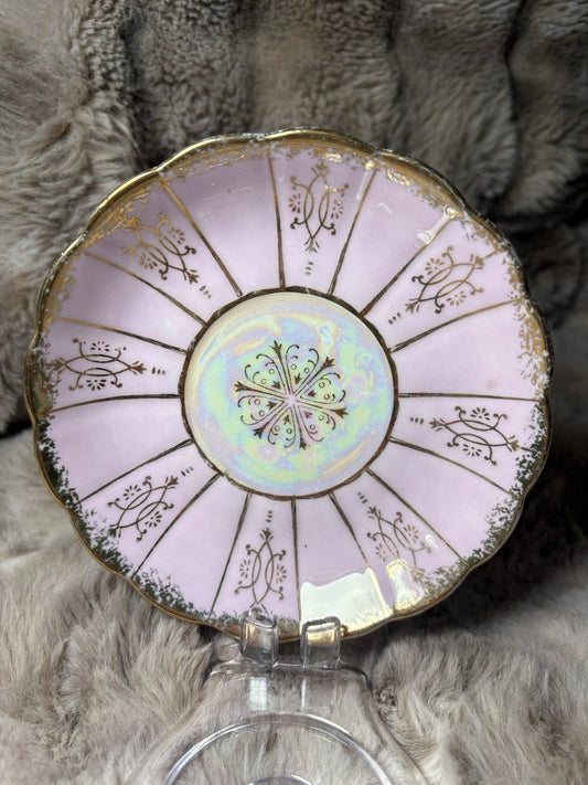 Vintage Shafford Hand-Painted Saucer – Pink Luster & Gold Gilt – Japan