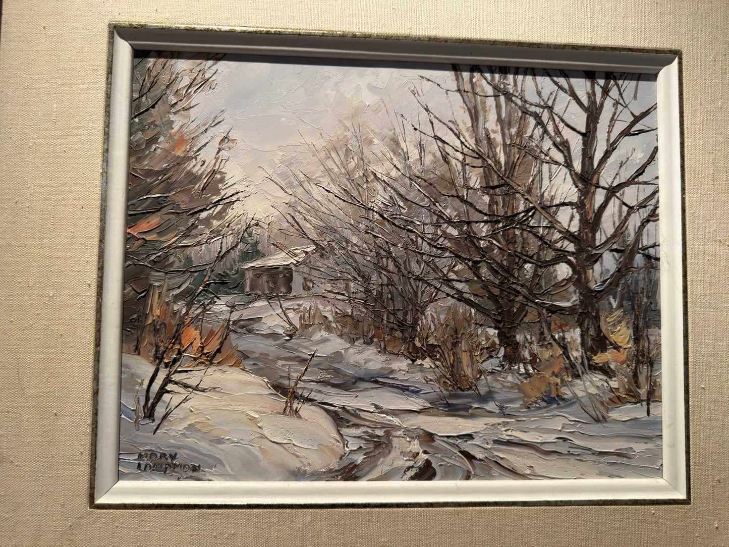 Vintage Original Winter Landscape Oil Painting – “Mary Lampman” “Down A Lane”