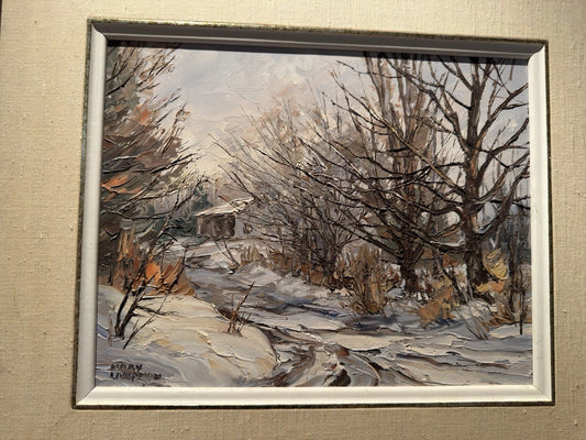 Vintage Original Winter Landscape Oil Painting – “Mary Lampman” “Down A Lane”