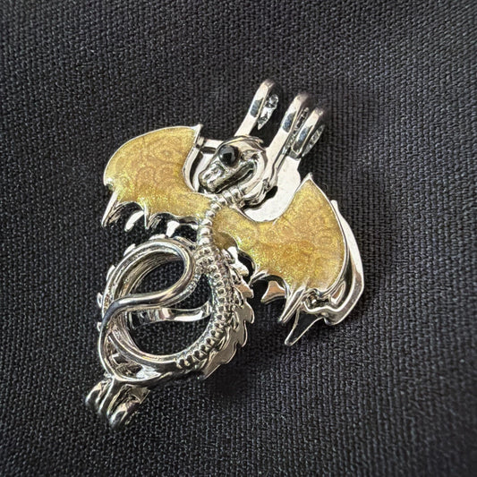 Dragon Necklace Charm – Gold Enamel Wings – Fantasy Pendant
