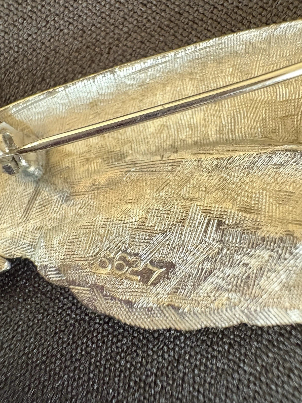 Vintage Silver Tone Double Feather Brooch Pin Brushed Metal Mid Century