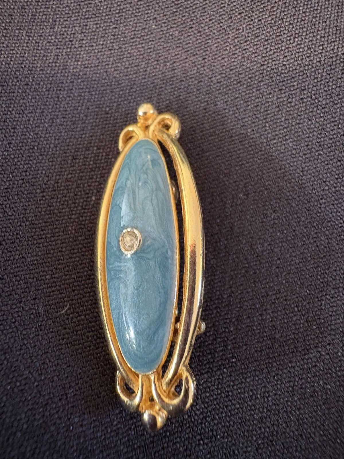 Vintage Blue Cabochon Brooch Gold Tone Oval Faux Turquoise Rhinestone