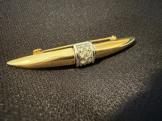 Vintage D’Orlan Gold Tone Bar Brooch Rhinestone Accent Signed Designer Pin