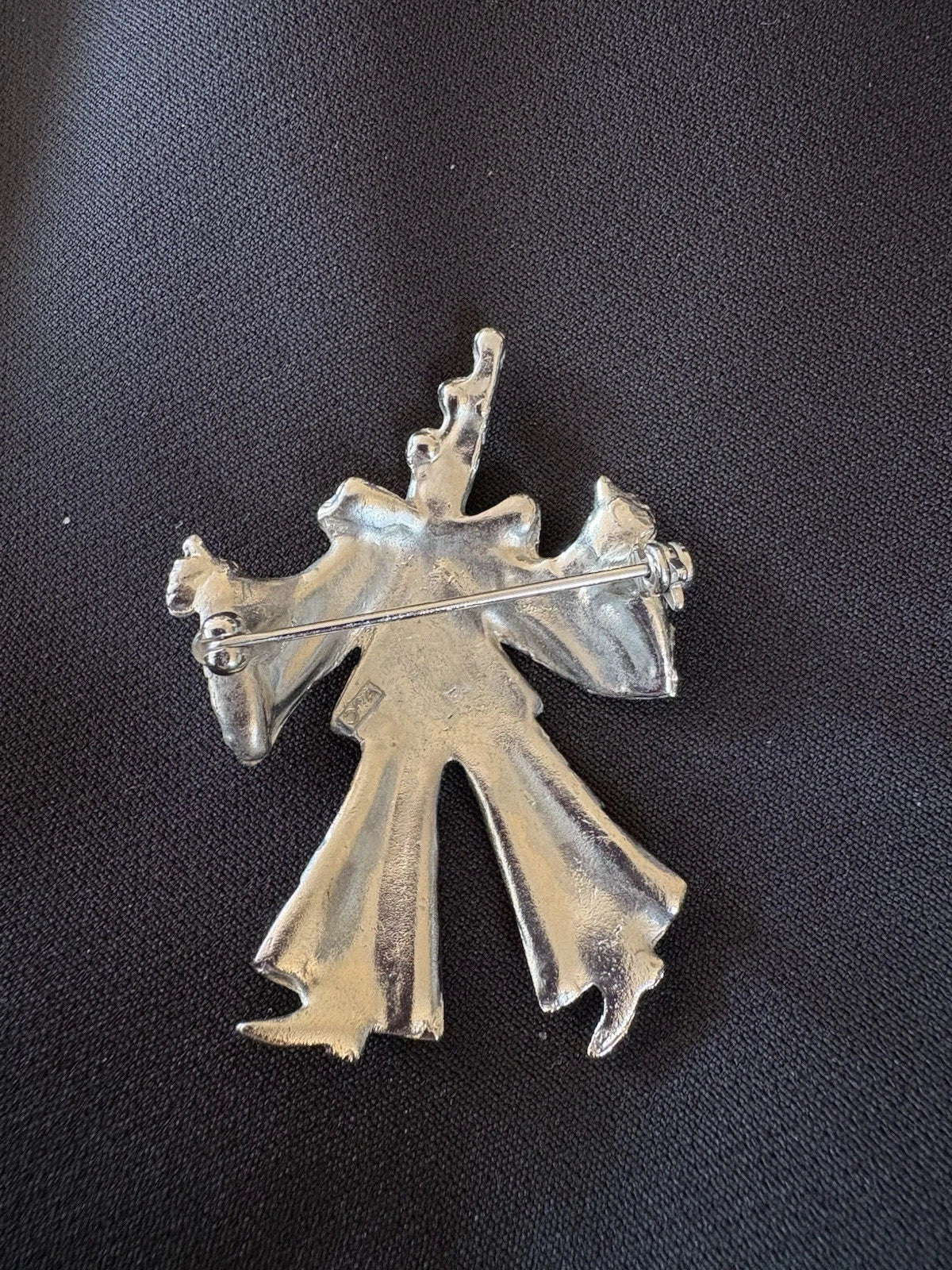 Vintage ORA Rhinestone Jester Clown Brooch Pin Silver Tone Red Green Yellow