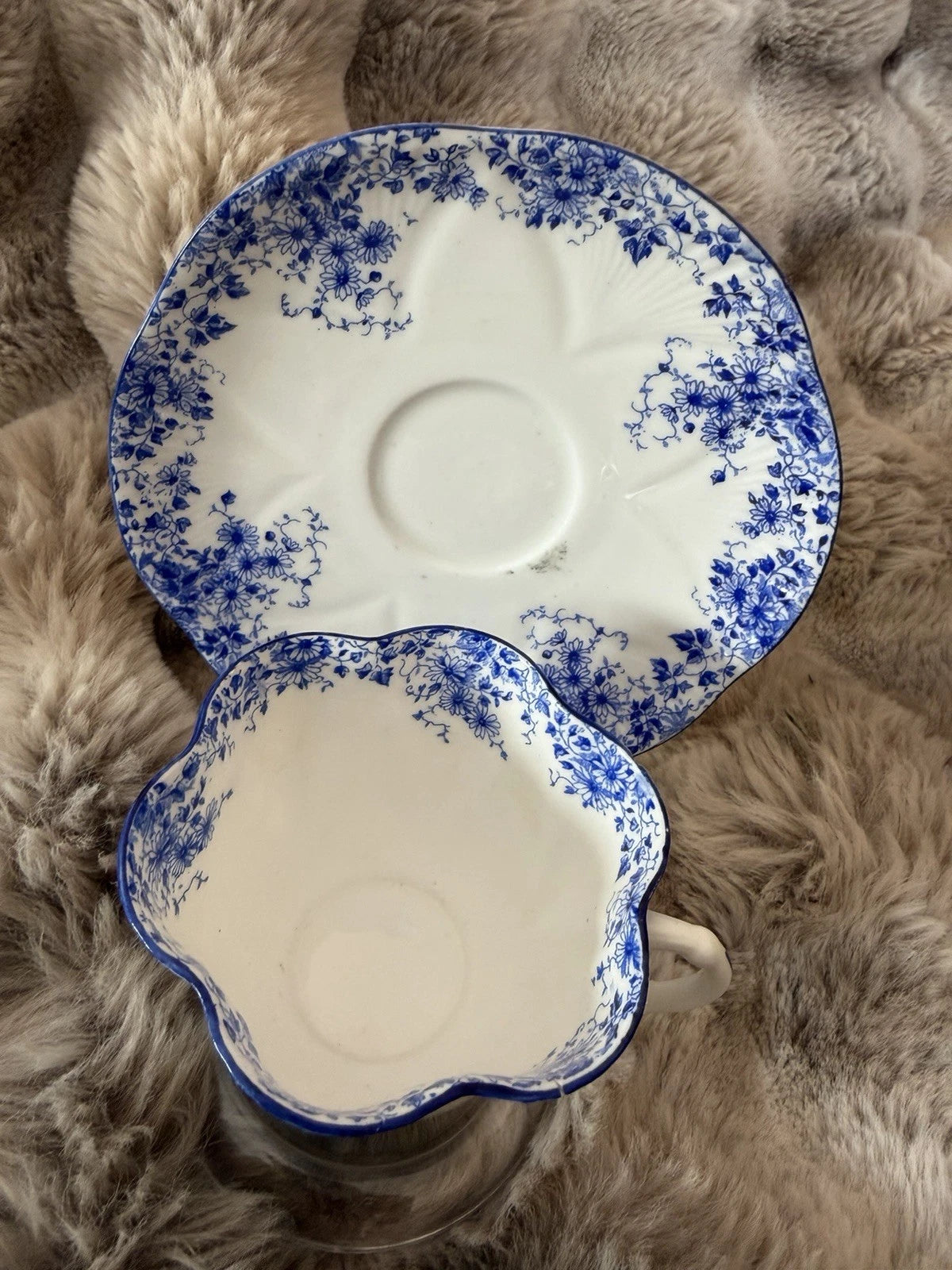 Shelley Dainty Blue Tea Cup And Saucer Set - Chips On Cup