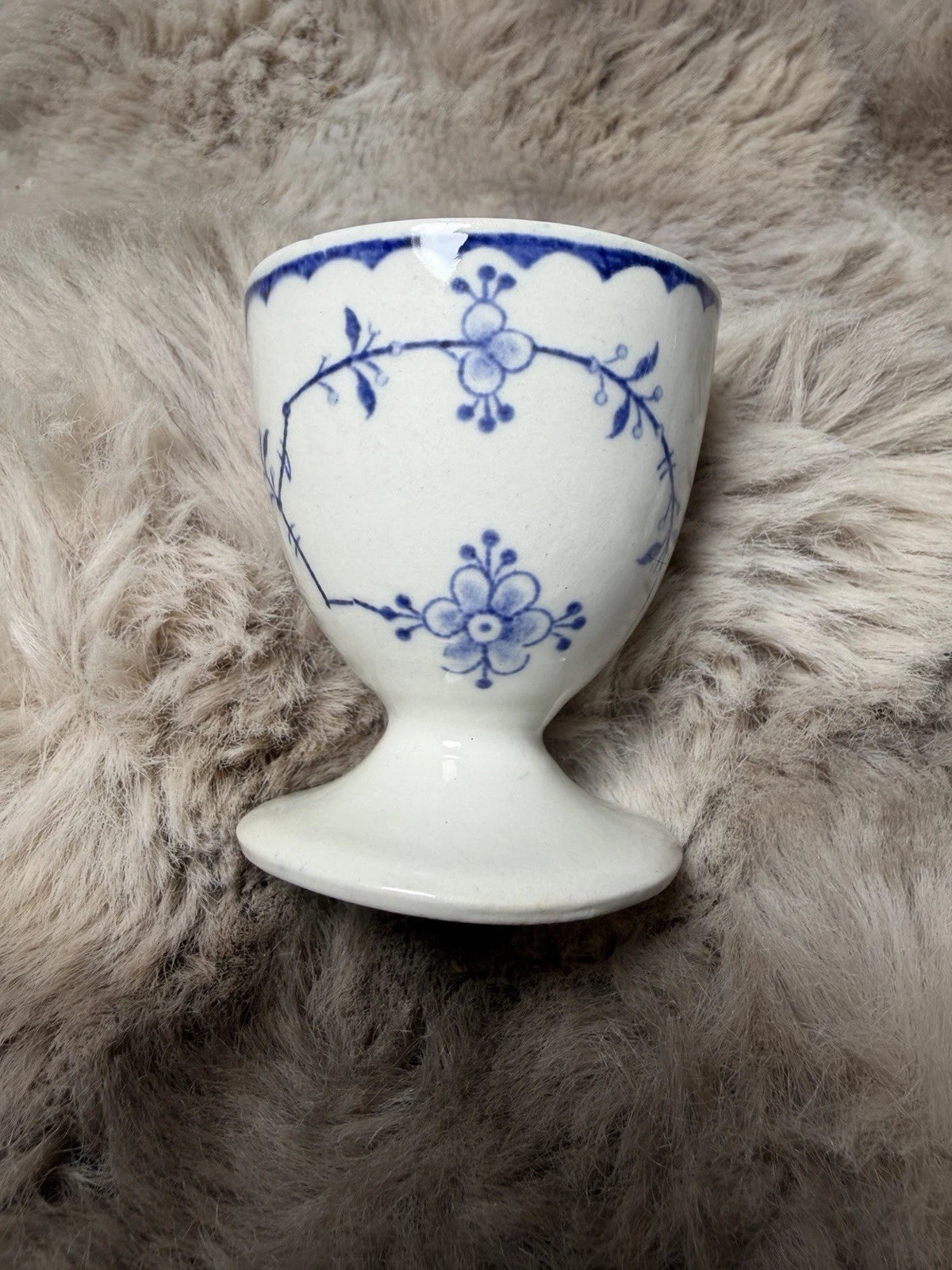 Vintage Blue & White Egg Cups – Lot of 3 – 1 w/ Hairline Crack