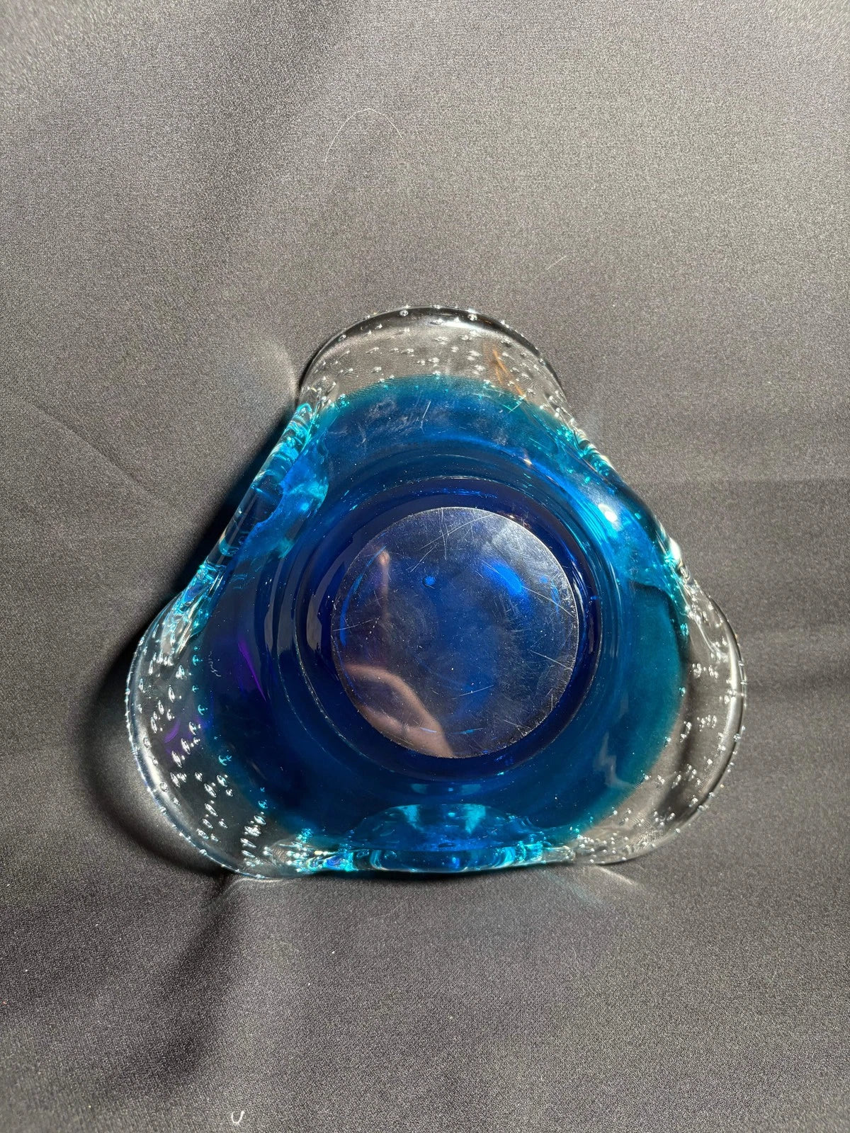 Murano Glass Bullicante Bowl – Hand-Blown Cobalt Blue & Clear Art Glass (Mid-Cen