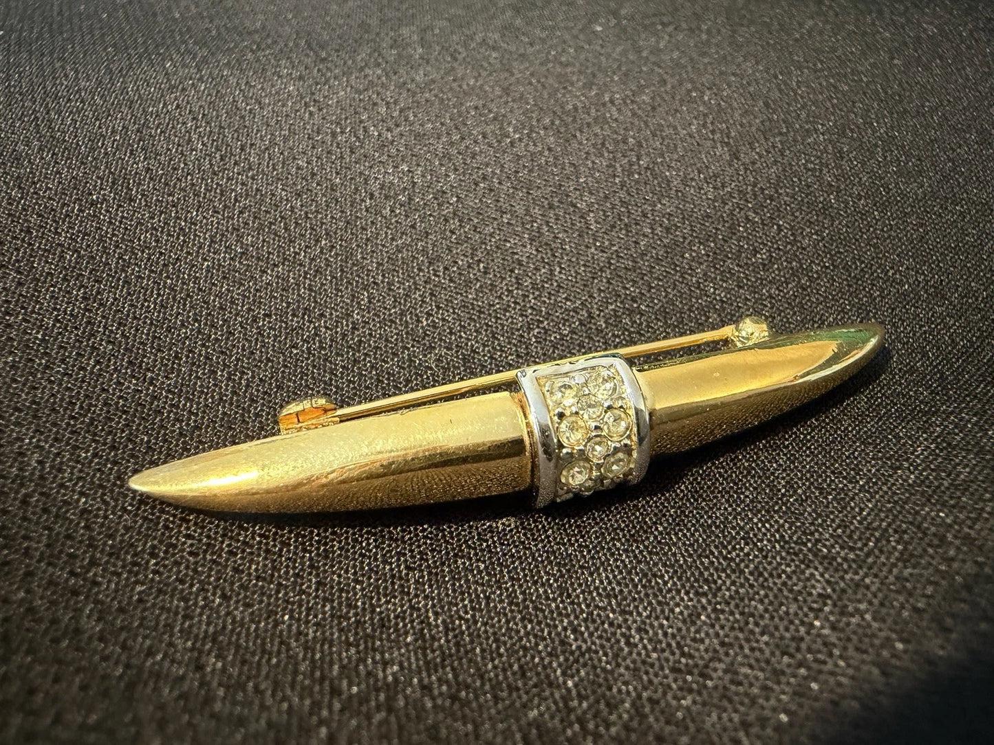 Vintage D’Orlan Gold Tone Bar Brooch Rhinestone Accent Signed Designer Pin