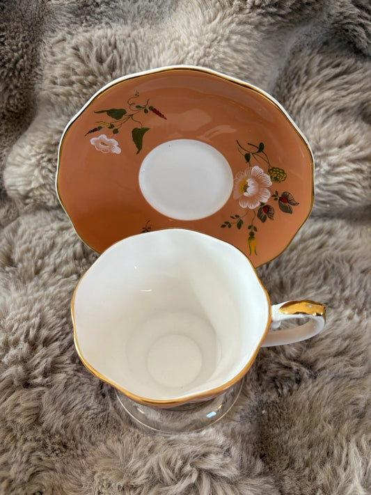 Royal Grafton Fine Bone China Teacup & Saucer- English- Gold Trim- Peach -Pings