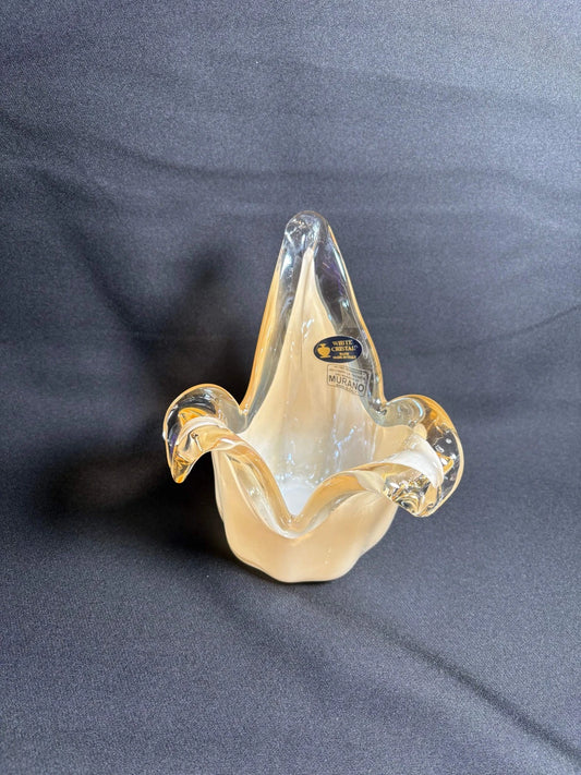 Handmade Murano Glass Bowl – White Cristal Venezia Italy