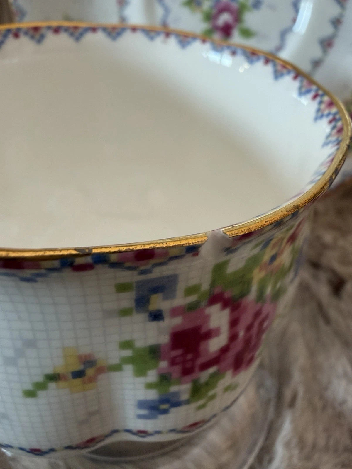Royal Albert Petit Point Teacup & Saucer Bone China England – Small Chip
