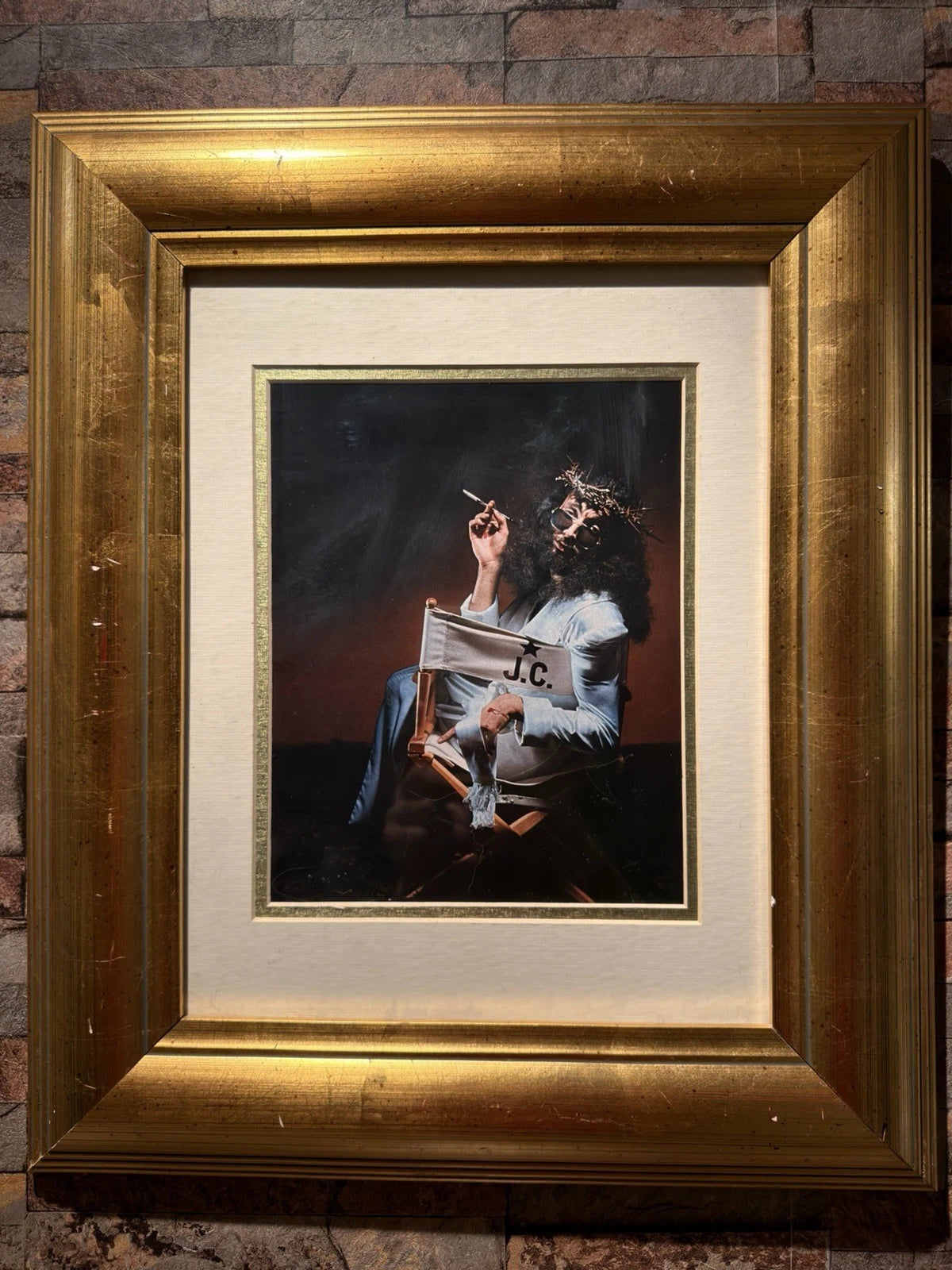 Playboy Magazine July 1973 – “J.C.” Jesus Christ Print in Ornate Gold Frame